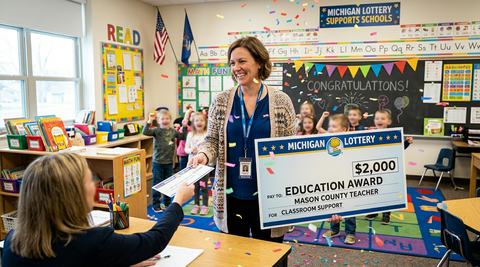 Mason County first-grade teacher receives $2,000 Michigan Lottery education award